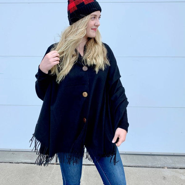 Classic Black Button Scarf