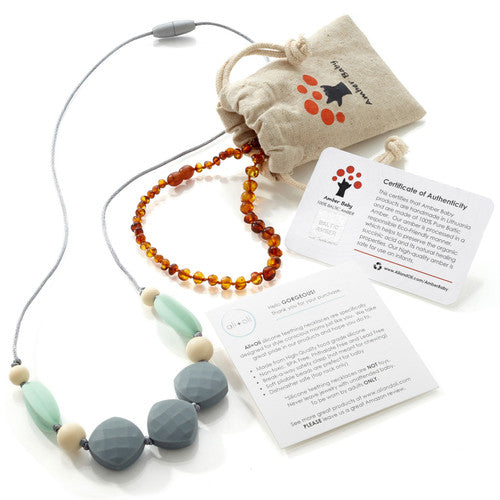 Ali+Oli Amber Teething (Cognac) Necklace Gift Set