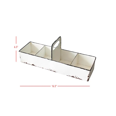 White Rustic Enamel Slotted Decorative Tray
