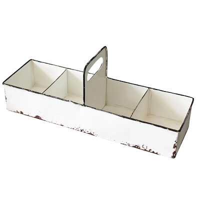 White Rustic Enamel Slotted Decorative Tray