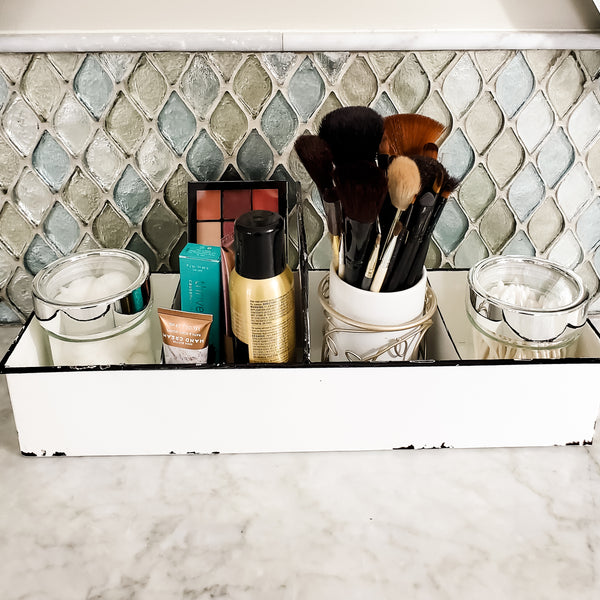 White Rustic Enamel Slotted Decorative Tray