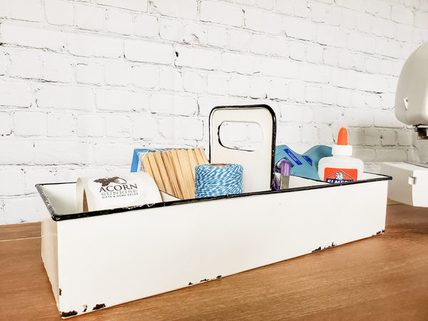 White Rustic Enamel Slotted Decorative Tray