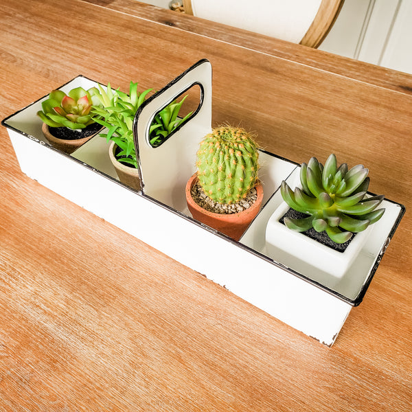 White Rustic Enamel Slotted Decorative Tray