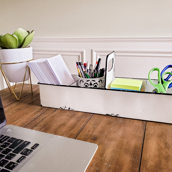White Rustic Enamel Slotted Decorative Tray
