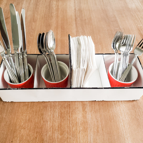 White Rustic Enamel Slotted Decorative Tray