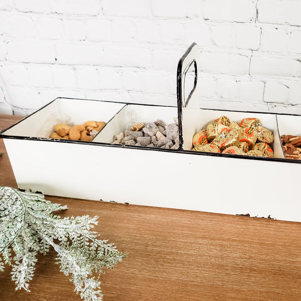 White Rustic Enamel Slotted Decorative Tray