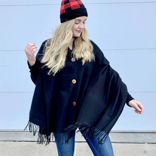 Classic Black Button Scarf