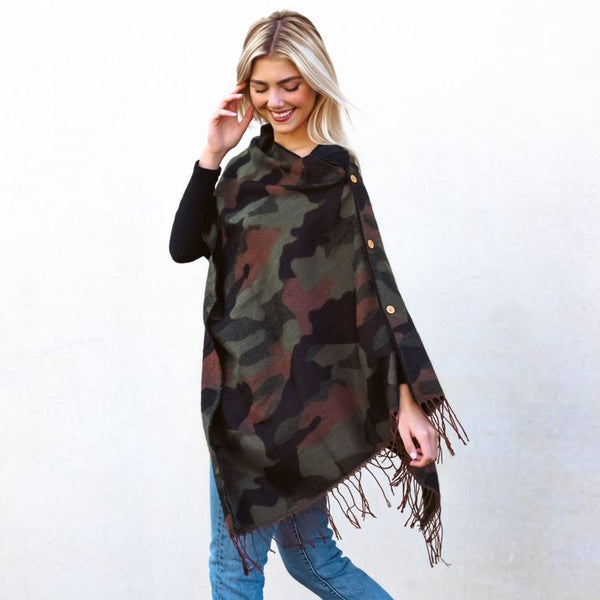 Camo Green Button Scarf