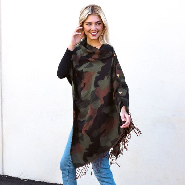 Camo Green Button Scarf