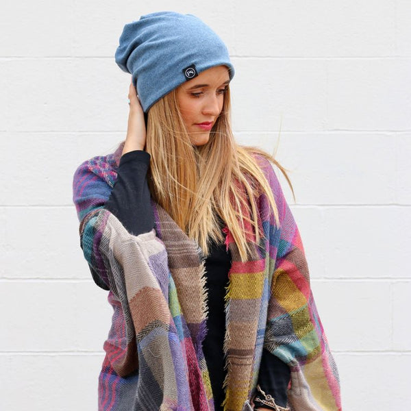 Peek-a-Boo Beanie - Heather Blue