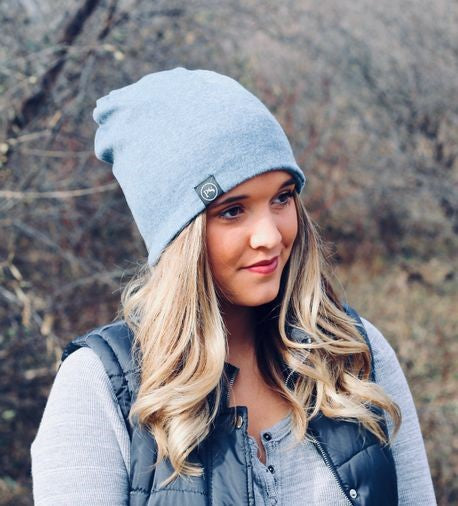 Peek-a-Boo Beanie - Heather Blue