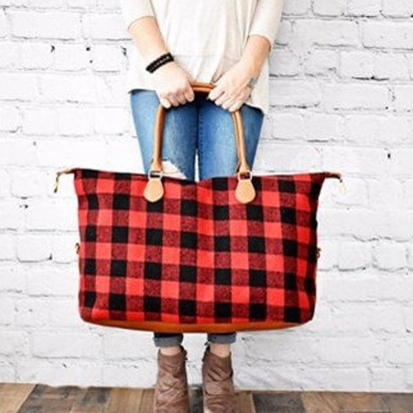 Buffalo Plaid Weekender Bag - Red/Black