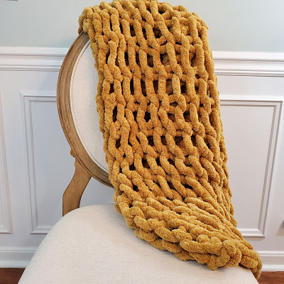 Chenille Chunky Knit Blanket - Gold