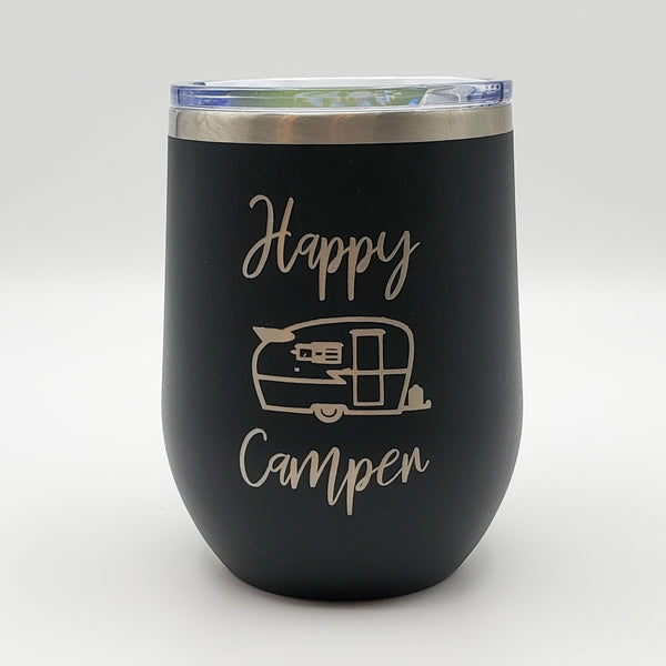 12 Oz Wine Tumbler - Happy Camper