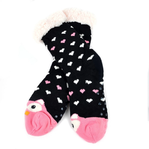 Black Owl Plush Sherpa Winter Slipper Socks