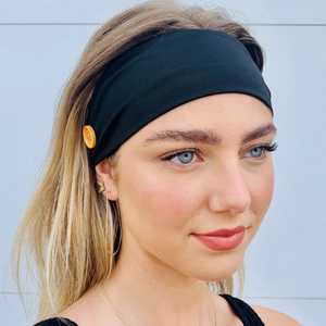Headbands with Buttons for Holding Face Masks - Black