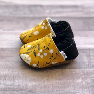Mustard Floral Baby Moccasins