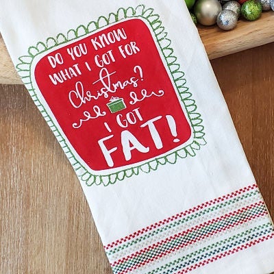 Sassy Santa Dishtowel - 'What I Got For Christmas'